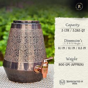 Distributeur d'eau en cuivre avec motif doré et robinet pour usage domestique - Product Image 5