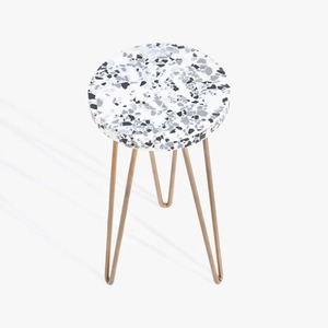 Jardinière ronde en bois artisanale avec incrustation de nacre et base en métal moderne pour la décoration de patio et de balcon - Product Image 2