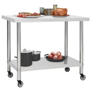 Tavolo da lavoro cucina commerciale con ruote 39.4 \ "x17.7 \" x33.5 \ "fabbricazione in acciaio inox - Product Image 2