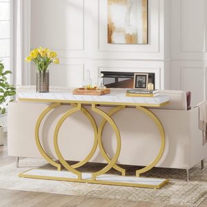 Modern <b>Marble</b> <b>Console</b> <b>Table</b> Gold Metal Base Contemporary Entryway Living Room Furniture 55.11" Long Stable Design - Product Image 3
