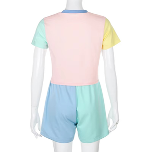 T-shirt en coton pour femme, design graphique color block avec logo, col rond décontracté, jersey tricoté pour vêtements de nuit, doux et respirant - Product Image 2