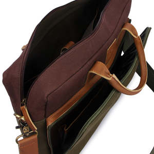 Porte-documents classique en toile pour ordinateur portable, couleur olive, sac de bureau professionnel durable avec poignées en cuir, bandoulière, grande capacité - Product Image 3