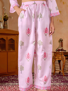 <b>Women</b> Pink Ethnic Printed Cotton Short <b>Kurta</b> With Palazzo Loose Fit Cotton Casual Set Summer Wear India Pakistan Style - Product Image 6