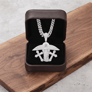Custom Iced Out <b>Angel</b> Pendant with Dual Crosses, Full Moissanite Hip Hop Jewelry, 925 Sterling Silver, Premium Luxury Shine - Product Image 3