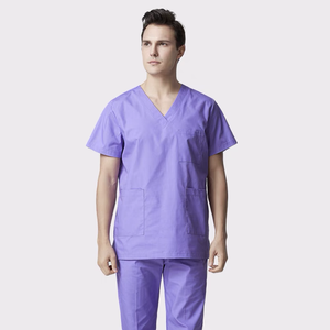 Blouse d'hôpital pour homme, col en V, violette, en coton et polyester tissé - Product Image 4