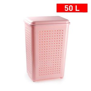 Cesto per Bucato Quadrato Rosa 50 L con Coperchio per Conservazione Vestiti - Product Image 1
