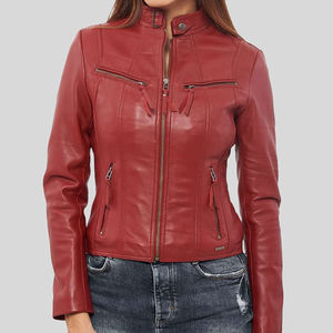 Veste en cuir verte pour femme, design personnalisé de qualité supérieure / Nouvelle arrivée, veste en cuir style motard pour femme en vente - Product Image 2