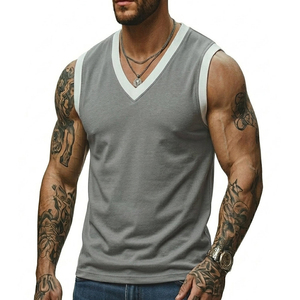 Men's Contrast Ribbed V Neck Muscle Fit Tank Top Stylish Casual Sleeveless Vest Wholesale Customizable Colors Tank Tops For Men - Product Image 6