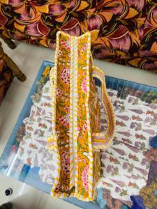Women Handmade Quilted Cotton <b>Boho</b> Style Tote <b>Bag</b> Mustard for Drawstring Closure Large Shoulder Carry for Retail Export Alif - Product Image 4