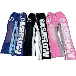 Pantalones de chándal anchos y acampanados para hombre, de algodón con lavado ácido, de pierna recta, 400 g/m², con doble cintura, estilo baggy. - Product Image 1