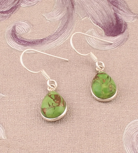 New Arrival 925 <b>Sterling</b> <b>Silver</b> Green Copper Turquoise Pear Shaped Bezel Setting Hoop <b>Earrings</b> for <b>Woman</b> - Product Image 4