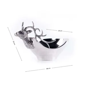 Cuenco Decorativo de Metal Hecho a Mano con Cabeza de Ciervo 38x23x22cm Escultura Animal Contemporánea para Mesa de Salón Diseño Artístico - Product Image 1