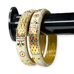 Premium Gold Plated Designer Oil Painted <b>Glass</b> <b>Bangles</b> Set Golden Base Multicolour with Stone Detailing Wholesale Price - Product Image 2