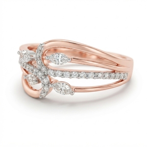 Anillo de Diamantes Cultivados en Laboratorio, Corte Marquesa y Redondo, en Oro Rosa de 9K |   Joyería Fina para Mujer de 0.48 CT - Product Image 3