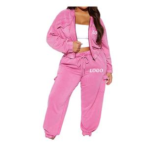 Conjunto de chándal de felpa francesa de algodón para mujer desgastado con lavado ácido Vintage de alta calidad Sudadera con capucha y pantalones de chándal personalizados con parte superior - Product Image 1