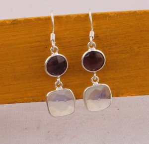 Pendientes de Piedras Naturales de Amatista y Opalita, Plata de Ley 925, Pendientes Colgantes con Gemas Facetadas, Joyería Hecha a Mano al por Mayor - Product Image 1