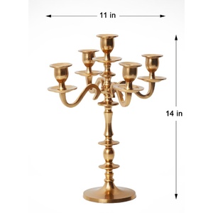 Matte Gold 5 Arm Brass <b>Candelabra</b> Vintage Metal Candle Holder For Elegant Wedding Centerpieces & Luxury Home Table Decoration - Product Image 4