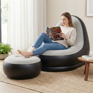 Divano Gonfiabile Grigio e Nero con Pouf, Set 104.14 x 127.90cm, in PVC, Capacità 220 libbre, Portabicchieri, per Villa e Palestra - Product Image 1