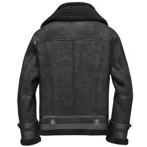 <b>Men's</b> Genuine <b>Leather</b> Moto <b>Jacket</b> Stand Collar Zipper Front Polyester Lining Windproof Eco-Friendly Breathable Winter Regular - Product Image 3
