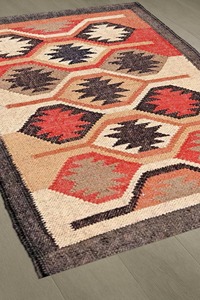 Alfombra Rectangular para Sala de Estar, Diseño Geométrico Negro, Beige y Rojo, Lana Acrílica, Tejido Plano, Kilim Hecho a Mano - Product Image 6