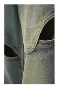 Casual Loose Fit <b>Flare</b> <b>Jeans</b> <b>Men</b> Wholesale Custom Logo 100% Cotton Streetwear Solid Summer Lightweight Breathable Washed Denim - Product Image 5