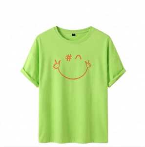 Camiseta de Manga Corta Color Verde Lima para Hombre y Mujer, Estilo Vintage, Secado Rápido, Transpirable, Cuello Redondo, Algodón, OEM - Product Image 1