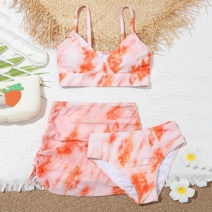 7-14 filles 3 pièces coloré cravate teinture imprimé maillot de bain Bikini ensemble avec plage couvrir jupe maillot de bain pour se baigner vacances <span class=keywords><strong>Hawaii</strong></span> - Product Image 6