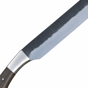 Couteau de boucher à lame longue, manche en bois brun foncé, bolster argenté, tranchant noir et argenté pour la découpe de viande, utilisation en extérieur - Product Image 6