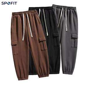 Solid Color Mid Waist Men's Elastic Waist Casual Windproof Breathable Knitted Cargo Sweatpants Big Pockets Ankle-Fitted Joggers - Product Image 1