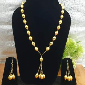 Ensemble de colliers de perles faits à la main en laiton avec pampilles, collier en Y et boucles d'oreilles, ensemble de bijoux ethniques de mariée en gros, fabrication OEM personnalisée - Product Image 1