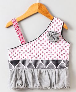 Ensemble de vêtements pour filles, haut imprimé à une épaule avec pantalon dhoti, tenue ethnique festive traditionnelle pour enfants, ensemble de vêtements élégants - Product Image 2