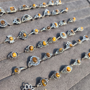 Solar Glow Tiger Eye <b>Rings</b> Bulk Handmade Silver Plated <b>Adjustable</b> Boho Chic Statement Jewelry Collection Wholesale - Product Image 6