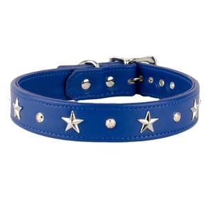 Superior Quality Handmade Blue Leather Dog Collar Solid Crystal <b>Studs</b> All Sizes Available Top Indian Supplier Manufacturer - Product Image 1