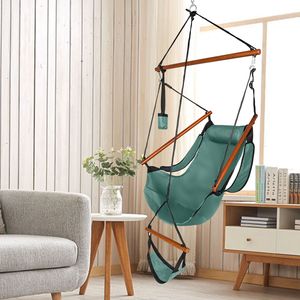 Sedia Sospesa da Giardino/Spalla Mare con Capacità 100kg, in Tessuto Oxford, Portabicchieri, Palo in Legno Perforato Verde per Uso in Giardino/Spalla Mare - Product Image 2