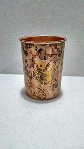 Gobelet en cuivre avec illustration florale vintage, motif floral coloré imprimé à l'extérieur, élégant récipient à boisson pour la salle à manger - Product Image 2