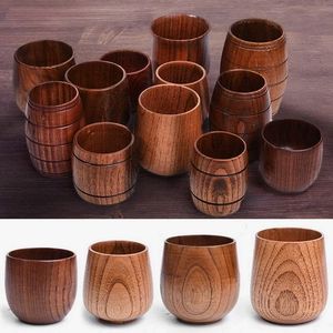 Handmade Wooden Tea Cup Portable Coffee Mug Japanese Style Brown <b>Drinkware</b> for Home Camping Office - Product Image 2