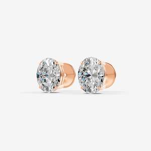 Pendientes Solitarios Ovalados Clásicos en Oro Rosa de 18K, Diseño Moderno, Certificados, Unisex, de Lujo, con Diamantes, Venta al Por Mayor - Product Image 1