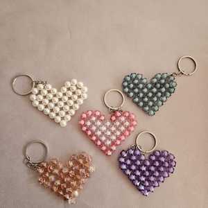 Handmade Beaded Heart Keychain Set – Pastel <b>Plastic</b> <b>Beads</b>, Set of 5 - Product Image 1