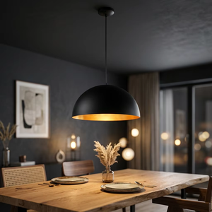 Lámpara Colgante de Techo con Domo Metálico Negro y Dorado para Cocina Moderna, Isla de Cocina, Comedor, Restaurante y Decoración Interior Contemporánea - Product Image 4