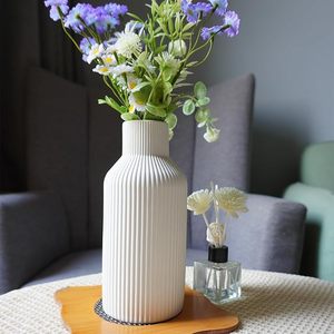 White <b>Ceramic</b> <b>Vases</b> Set of 3 Ribbed Matte Tabletop Flower <b>Vases</b> Modern Minimalist Decor for Home Wedding - Product Image 6