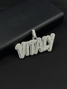 Custom Hip Hop <b>Initial</b> <b>Pendant</b> Iced Out VVS Moissanite Diamonds 925 Sterling <b>Silver</b> Plated Style Jewelry By Trisha Jewels - Product Image 2