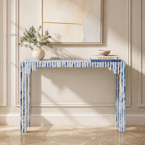 Blue White Bone Inlay <b>Solid</b> <b>Wood</b> Handmade Modern Console Table Entryway End Table Hallway Accent <b>Desk</b> for Living Room - Product Image 1