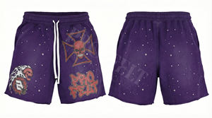 Pantalones Cortos de Chándal Pro Felt Personalizados con Cinturón, Ajuste Holgado Oversize, Decoración de Pedrería y Estilo Lavado - Product Image 3