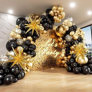 Kit Arco di Palloncini Neri e Oro per Laurea 2025, Capodanno e Anniversario, Palloncini in Lattice da 5, 10, 12, 18 Pollici per Feste - Product Image 1