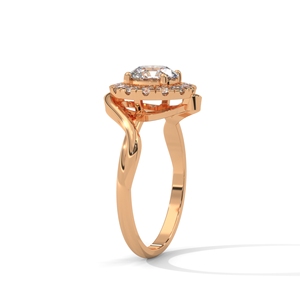 Bague de fiançailles en or rose avec halo de diamants et pierre centrale ovale, bijoux de mariée - Product Image 2