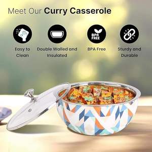 Bol en métal à motif géométrique moderne avec couvercle en verre, compatible lave-vaisselle, pour servir les aliments lors de fêtes - Product Image 4