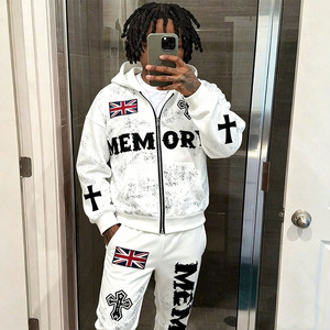 Conjunto Deportivo Personalizado con Logotipo para Hombre, Sudadera con Capucha y Cremallera Oversize con Estampado DTG, Pantalones Deportivos, Ropa Deportiva Casual Americana de 2 Piezas - Product Image 1
