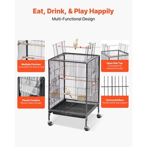 Gabbia per Uccelli in Ferro Battuto 18 X 18 X 30 Pollici con Tetto Aperto e Vassoio Estraibile, Mangiatoie in Plastica, Accessori per Uccelli - Product Image 4