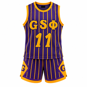 Conjunto de Camiseta de Baloncesto GSΦ 11 con Rayas Moradas y Amarillas, sin Mangas, Transpirable, Ropa Deportiva Unisex para Adultos, Estilo Verano - Product Image 1