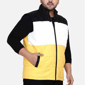 Black <b>White</b> Yellow Tricolor <b>Men</b> Puffer <b>Vest</b> Polyester Colorblock Quilted Sleeveless High Collar Thermal Casual Winter Outerwear - Product Image 4